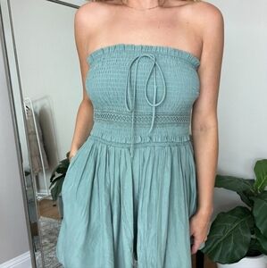 Anthropologie Mustard Seed Strapless Green Romper Size Small